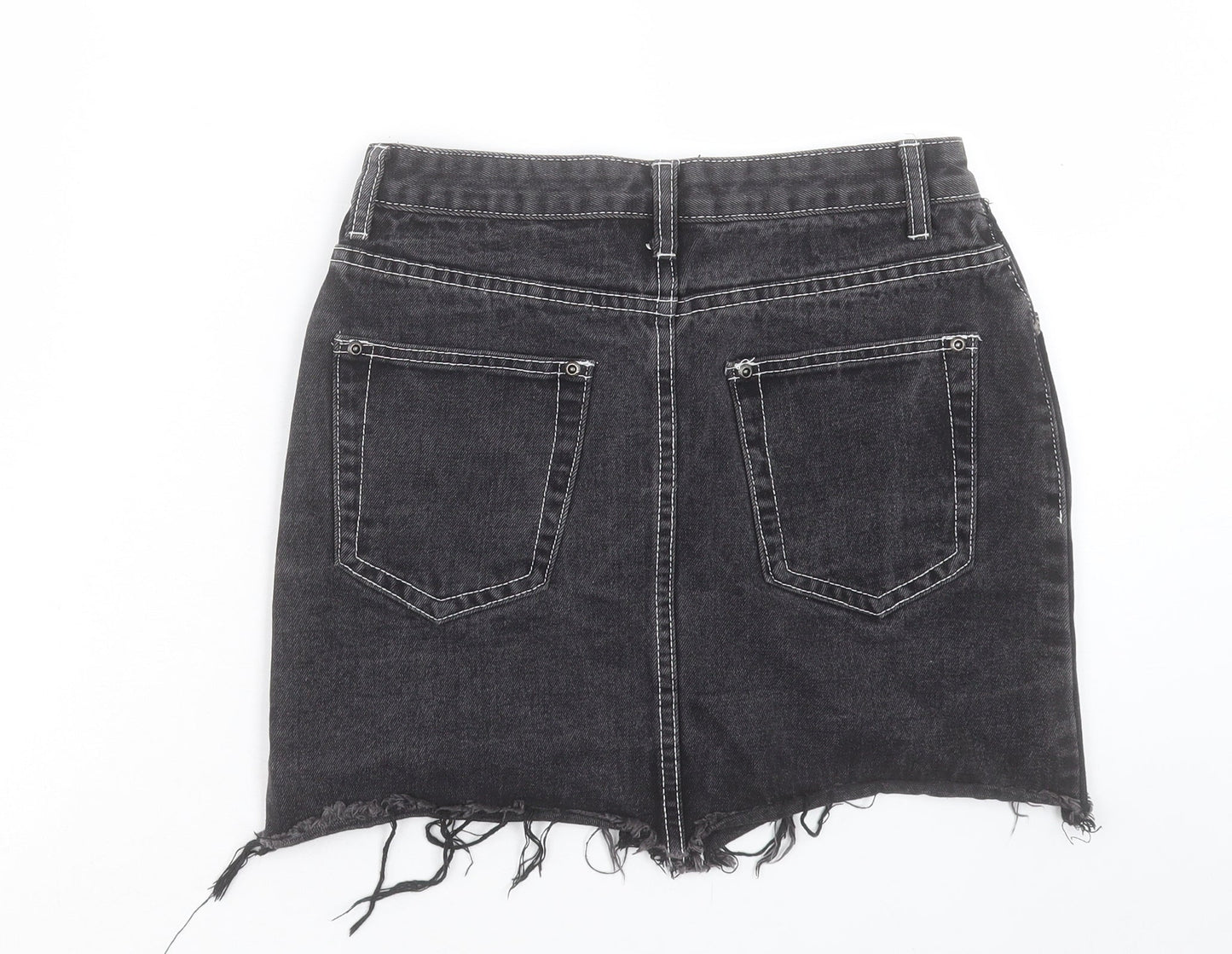 PRETTYLITTLETHING Womens Black Cotton A-Line Skirt Size 8 Button