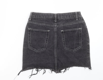 PRETTYLITTLETHING Womens Black Cotton A-Line Skirt Size 8 Button