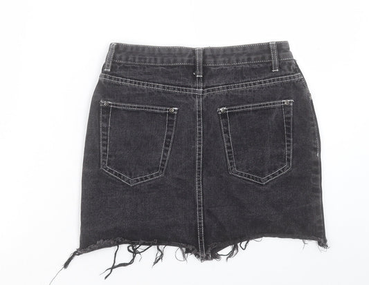 PRETTYLITTLETHING Womens Black Cotton A-Line Skirt Size 8 Button