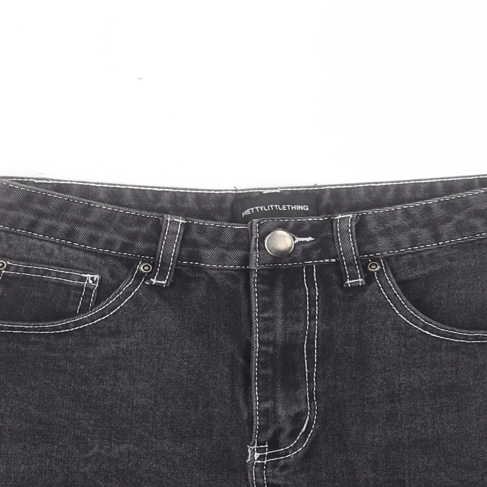 PRETTYLITTLETHING Womens Black Cotton A-Line Skirt Size 8 Button