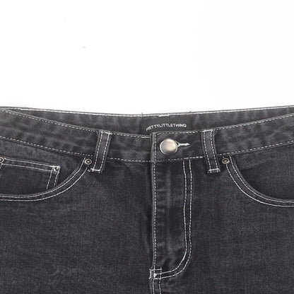 PRETTYLITTLETHING Womens Black Cotton A-Line Skirt Size 8 Button