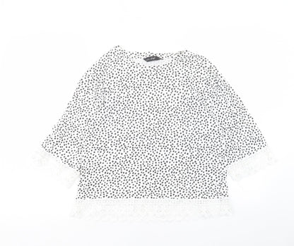 F&F Womens White Geometric Cotton Basic T-Shirt Size 12 Crew Neck