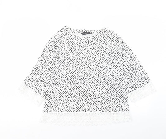 F&F Womens White Geometric Cotton Basic T-Shirt Size 12 Crew Neck