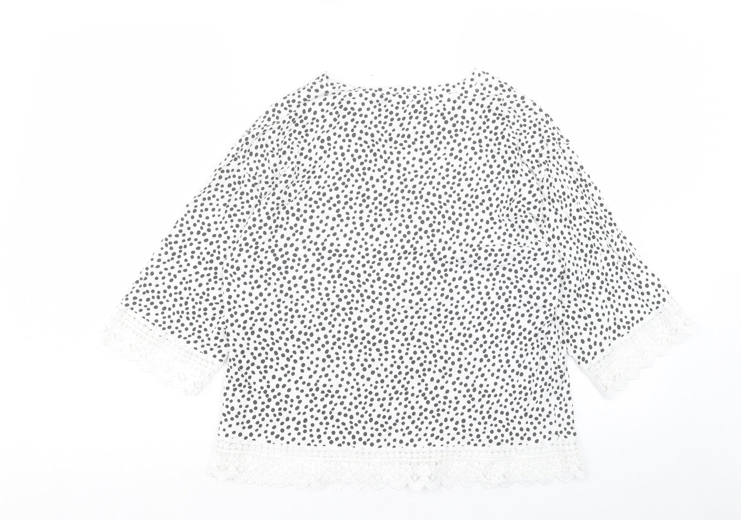 F&F Womens White Geometric Cotton Basic T-Shirt Size 12 Crew Neck