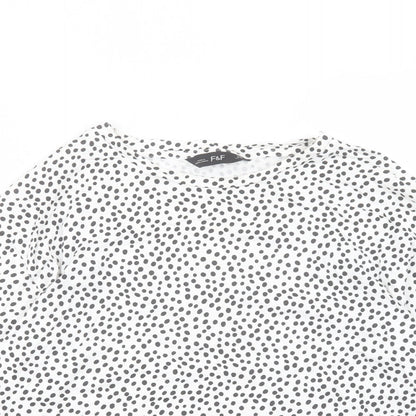 F&F Womens White Geometric Cotton Basic T-Shirt Size 12 Crew Neck