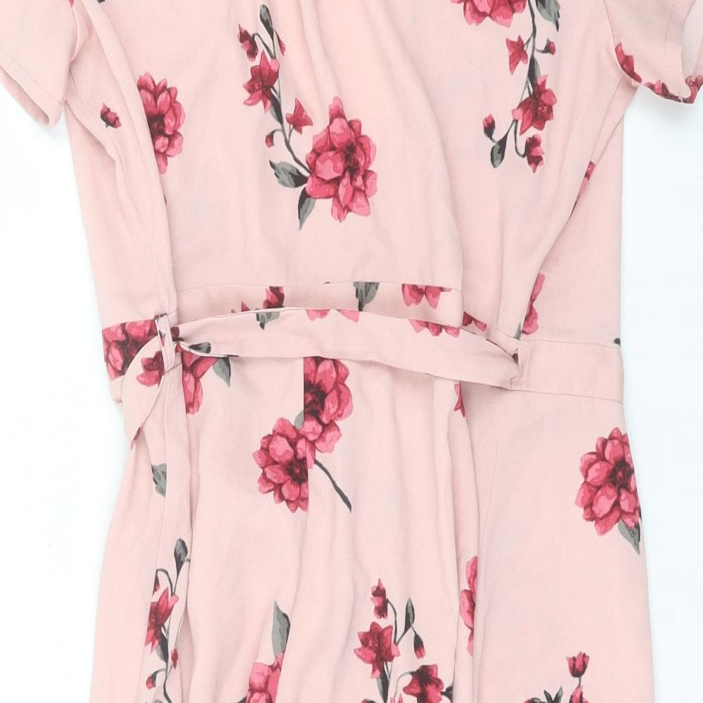 Dynamite Womens Pink Floral Polyester Wrap Dress Size S V-Neck Button