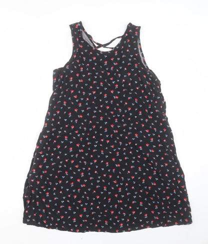 Gap Womens Black Floral Viscose A-Line Size S V-Neck Pullover