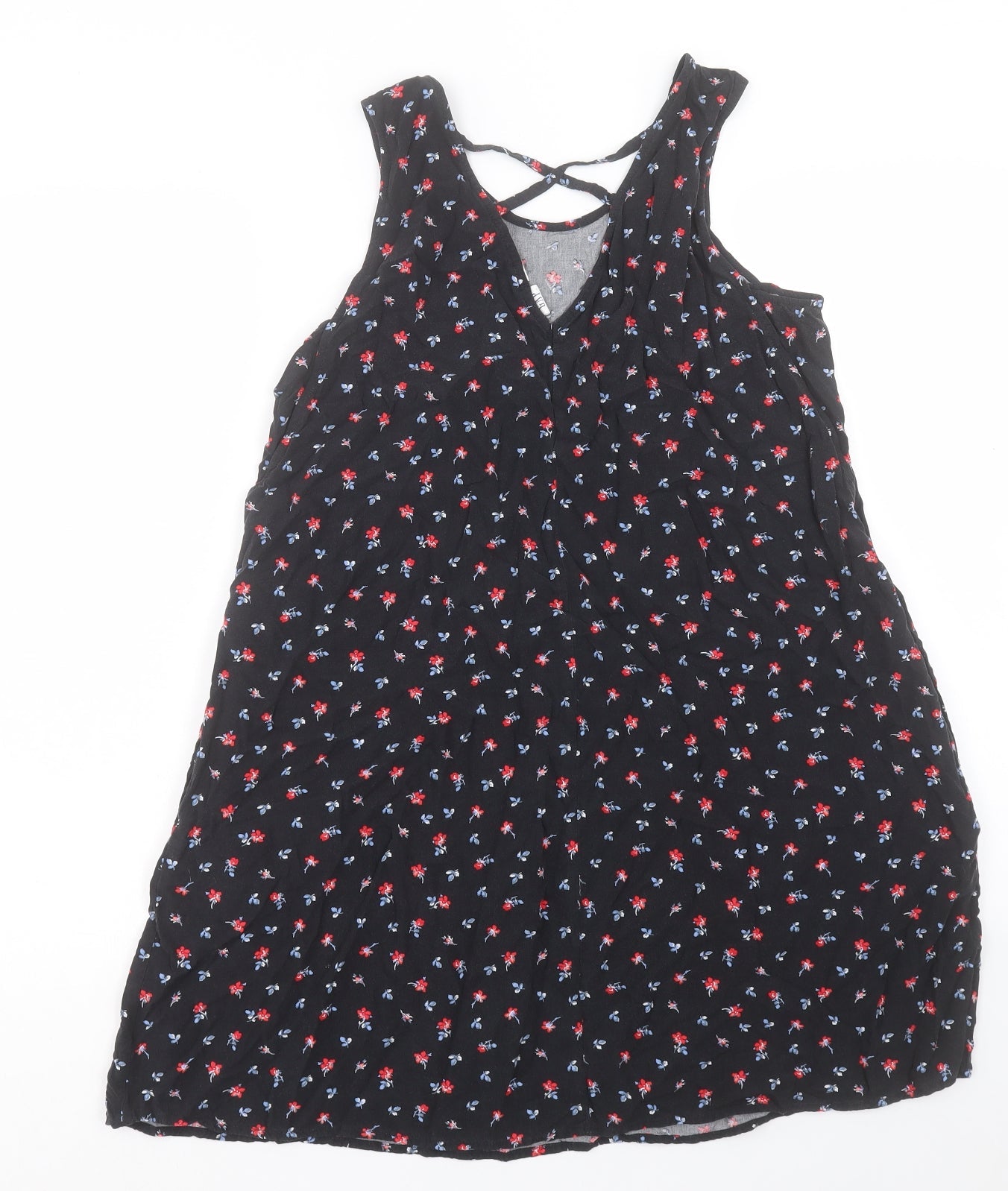 Gap Womens Black Floral Viscose A-Line Size S V-Neck Pullover