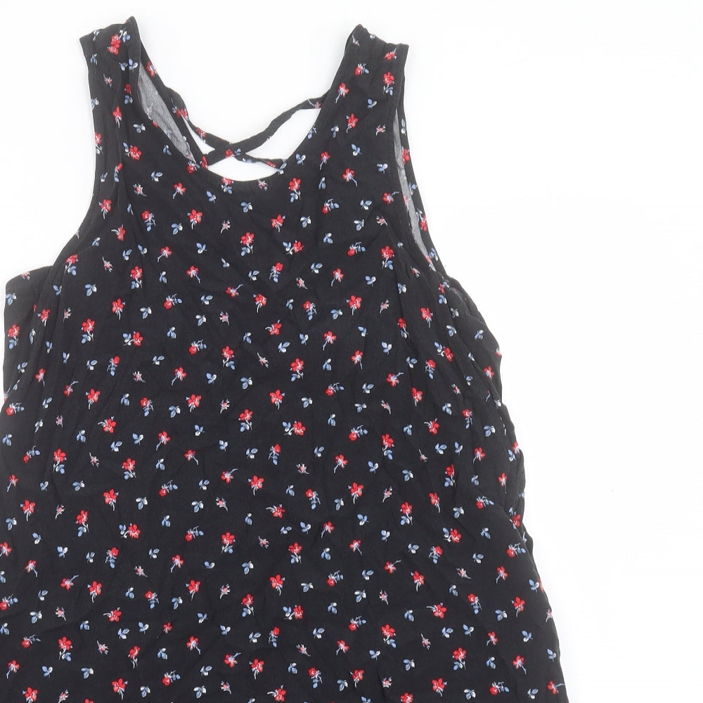 Gap Womens Black Floral Viscose A-Line Size S V-Neck Pullover