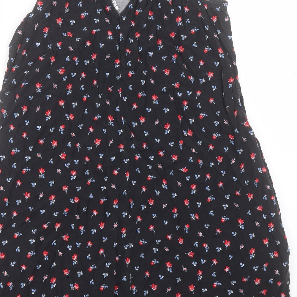 Gap Womens Black Floral Viscose A-Line Size S V-Neck Pullover