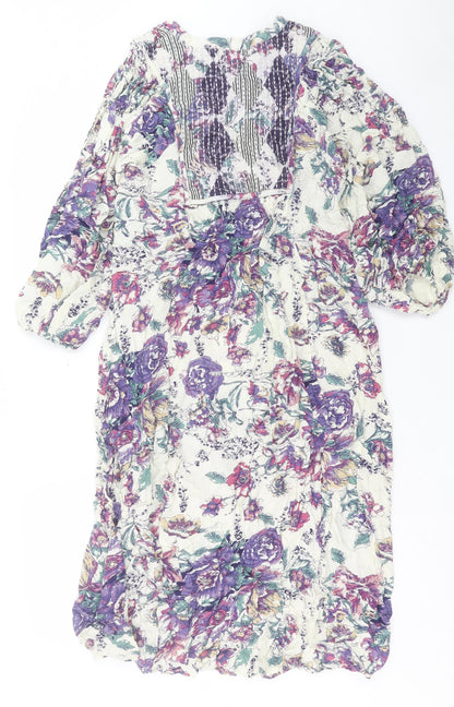 River Island Womens Purple Floral Viscose A-Line Size XS V-Neck Pullover