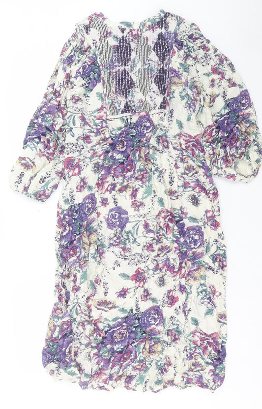 River Island Womens Purple Floral Viscose A-Line Size XS V-Neck Pullover