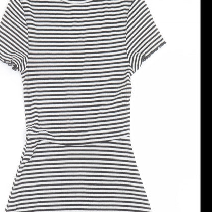 Marks and Spencer Womens White Striped Polyester A-Line Size 6 Crew Neck Pullover - Lettuce Edging