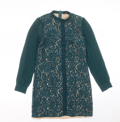 Oasis Womens Green Cotton A-Line Size 8 Crew Neck Zip