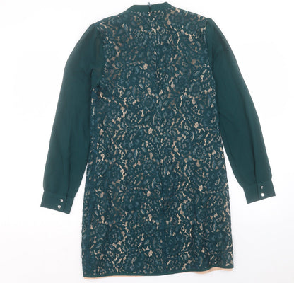 Oasis Womens Green Cotton A-Line Size 8 Crew Neck Zip