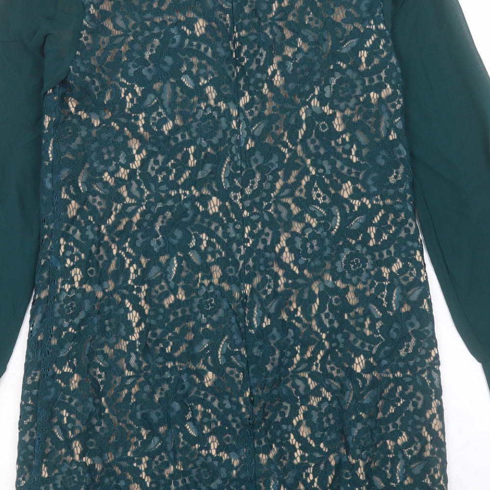 Oasis Womens Green Cotton A-Line Size 8 Crew Neck Zip