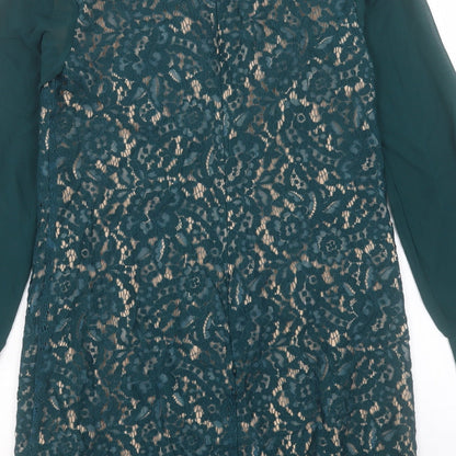 Oasis Womens Green Cotton A-Line Size 8 Crew Neck Zip