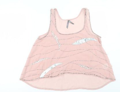 Influence Womens Pink Polyester Basic Tank Size 12 Scoop Neck