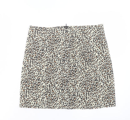 SheIn Womens Brown Animal Print Polyester A-Line Skirt Size L Zip - Leopard Print