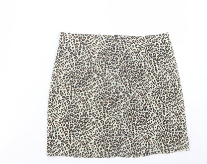 SheIn Womens Brown Animal Print Polyester A-Line Skirt Size L Zip - Leopard Print