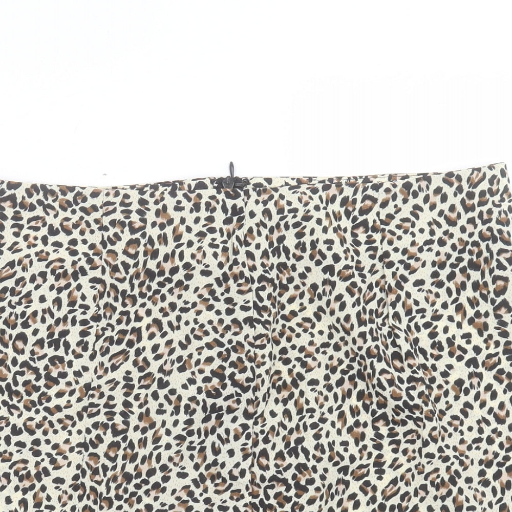 SheIn Womens Brown Animal Print Polyester A-Line Skirt Size L Zip - Leopard Print