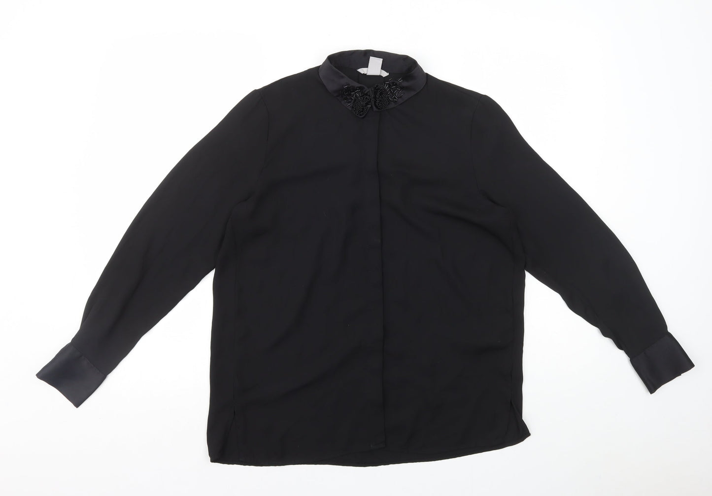 Womens UK Size 8 H&M Black Basic Button-Up