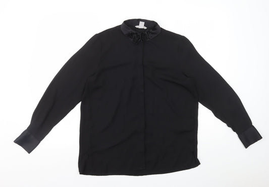 Womens UK Size 8 H&M Black Basic Button-Up
