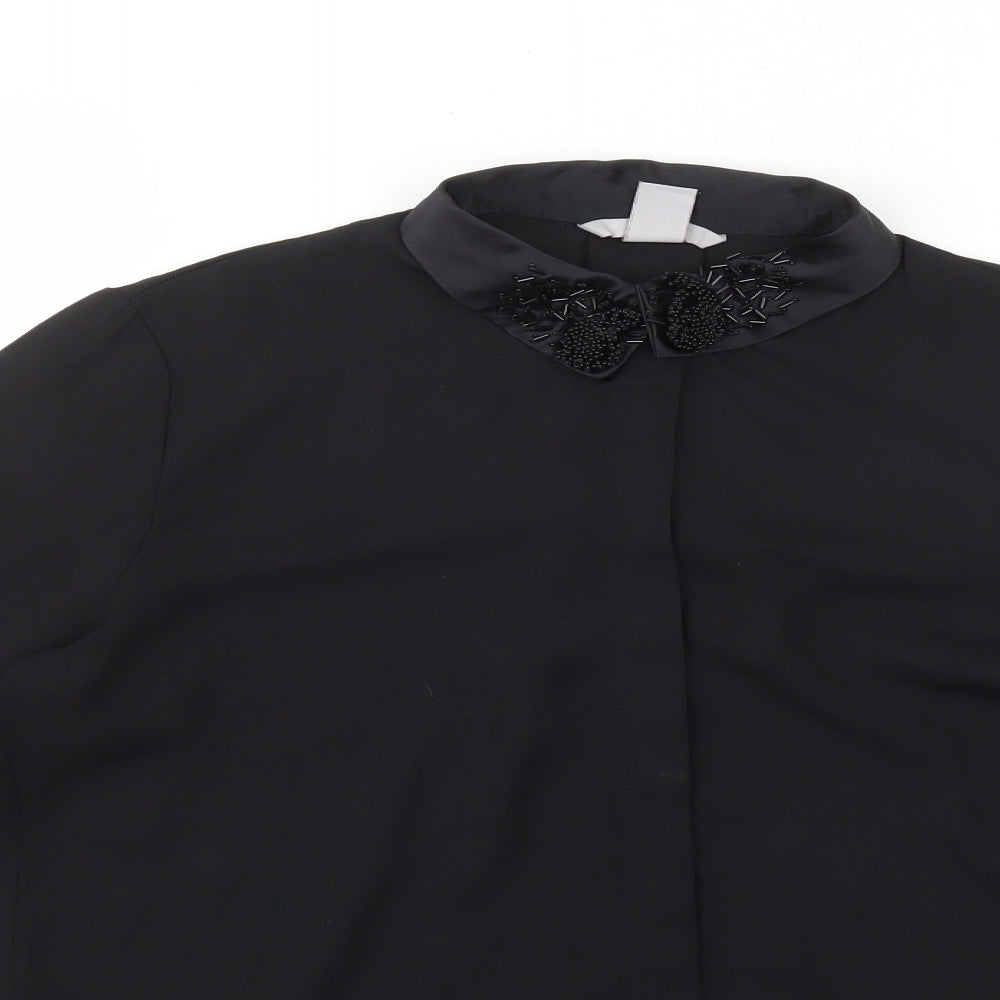 Womens UK Size 8 H&M Black Basic Button-Up