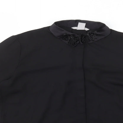 Womens UK Size 8 H&M Black Basic Button-Up
