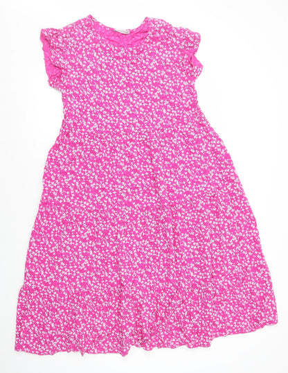 New Collection Womens Pink Floral Viscose A-Line Size 6 Round Neck Pullover