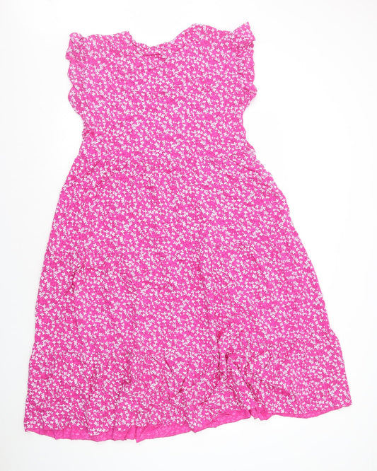 New Collection Womens Pink Floral Viscose A-Line Size 6 Round Neck Pullover