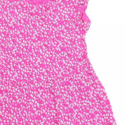 New Collection Womens Pink Floral Viscose A-Line Size 6 Round Neck Pullover