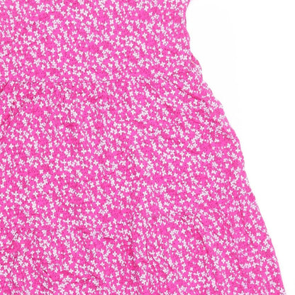 New Collection Womens Pink Floral Viscose A-Line Size 6 Round Neck Pullover