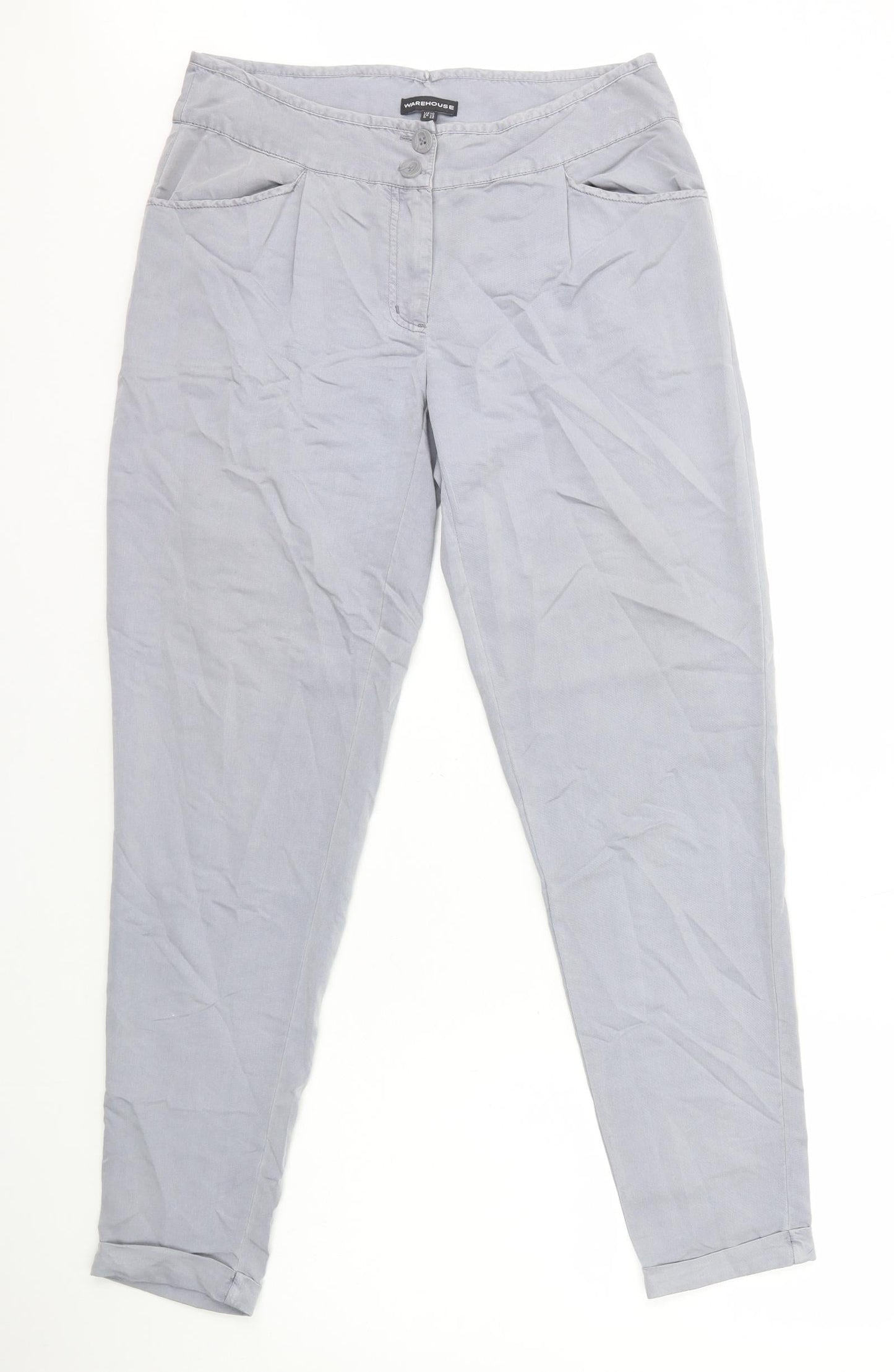 Warehouse Womens Grey Viscose Capri Trousers Size 10 L29 in Regular Zip
