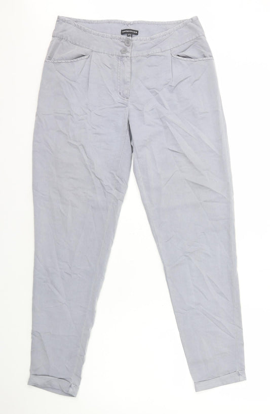 Warehouse Womens Grey Viscose Capri Trousers Size 10 L29 in Regular Zip