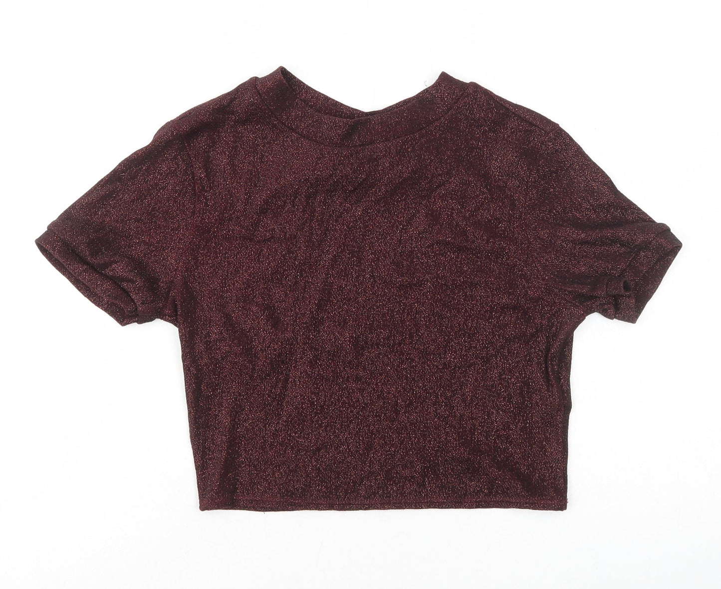 Womens UK Size 10 Topshop Red Cropped T-Shirt