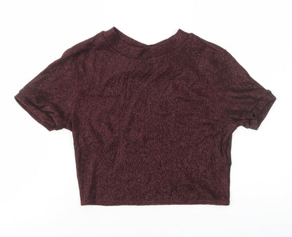 Womens UK Size 10 Topshop Red Cropped T-Shirt