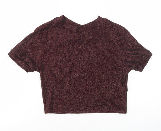 Womens UK Size 10 Topshop Red Cropped T-Shirt