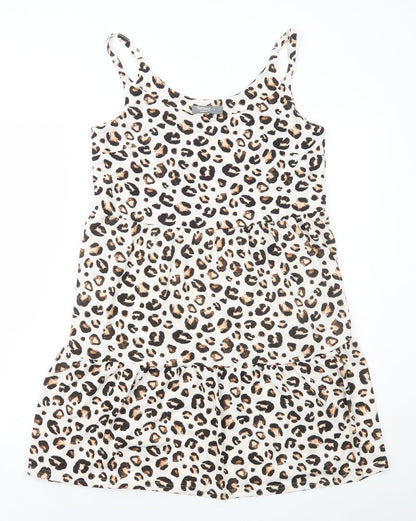 Nutmeg Womens Multicoloured Animal Print Polyester Tank Dress Size 8 Round Neck Pullover - Leopard Print