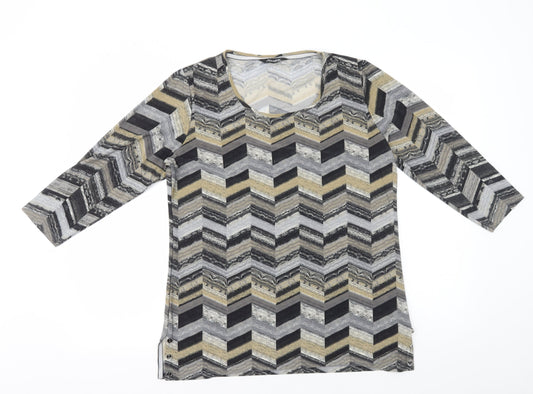 Alexara Womens Multicoloured Geometric Polyester Basic T-Shirt Size 14 Scoop Neck