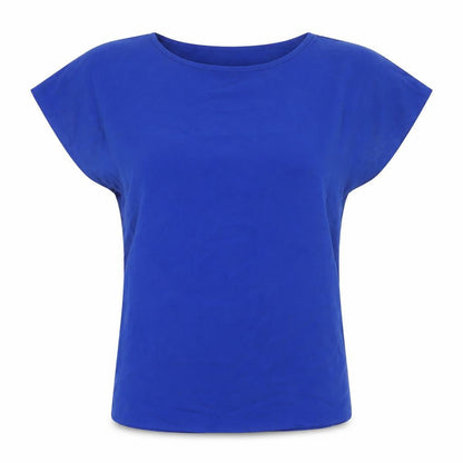 Simon Jersey Womens Blue Polyester Basic T-Shirt Size 8 Round Neck