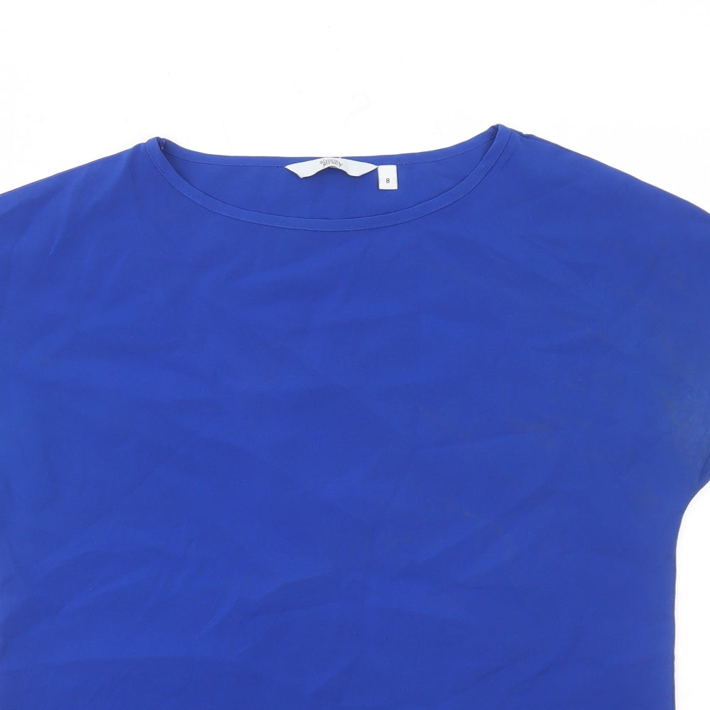 Simon Jersey Womens Blue Polyester Basic T-Shirt Size 8 Round Neck