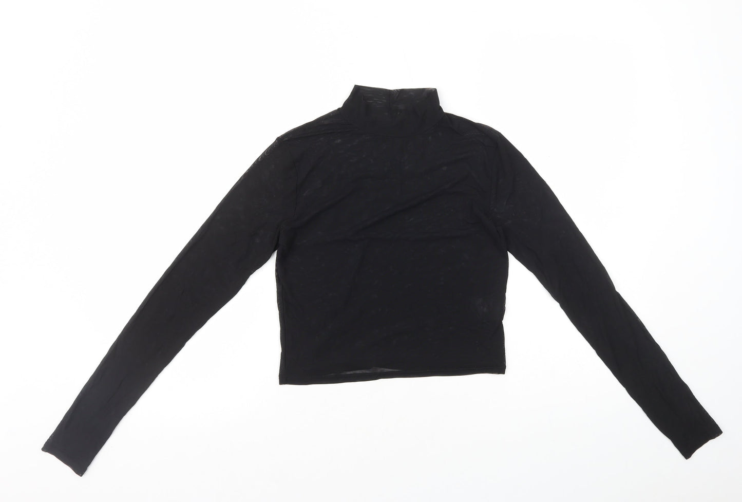 Light Before Dark Womens Black Nylon Cropped T-Shirt Size S High Neck