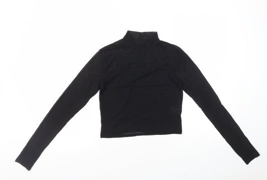 Light Before Dark Womens Black Nylon Cropped T-Shirt Size S High Neck