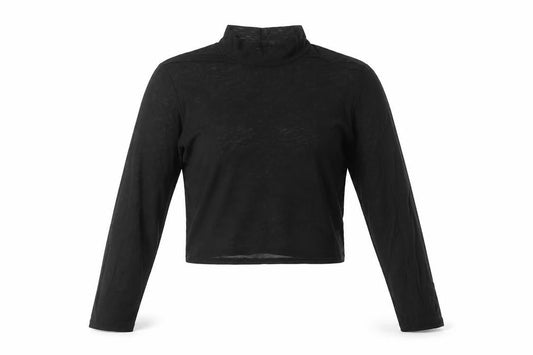 Light Before Dark Womens Black Nylon Cropped T-Shirt Size S High Neck