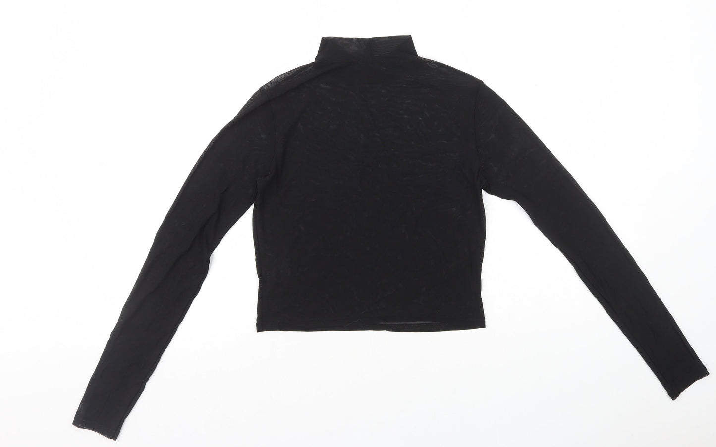 Light Before Dark Womens Black Nylon Cropped T-Shirt Size S High Neck