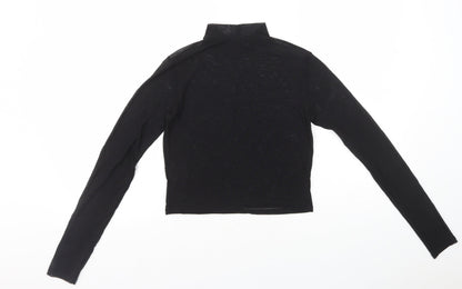 Light Before Dark Womens Black Nylon Cropped T-Shirt Size S High Neck