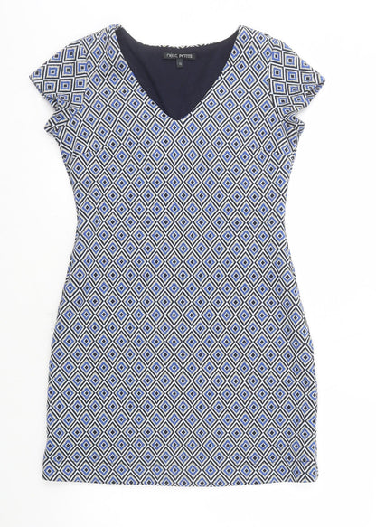 NEXT Womens Multicoloured Geometric Polyester Pencil Dress Size 10 V-Neck Pullover