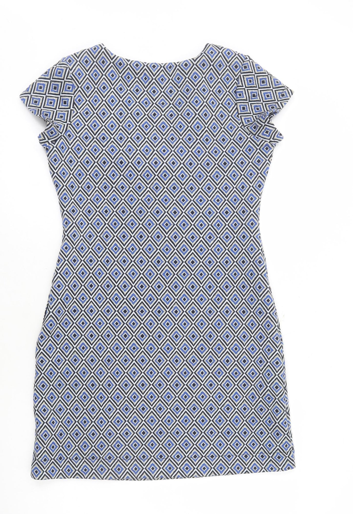 NEXT Womens Multicoloured Geometric Polyester Pencil Dress Size 10 V-Neck Pullover