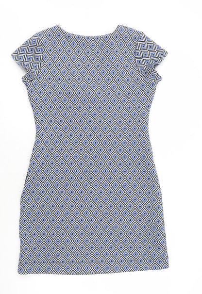 NEXT Womens Multicoloured Geometric Polyester Pencil Dress Size 10 V-Neck Pullover